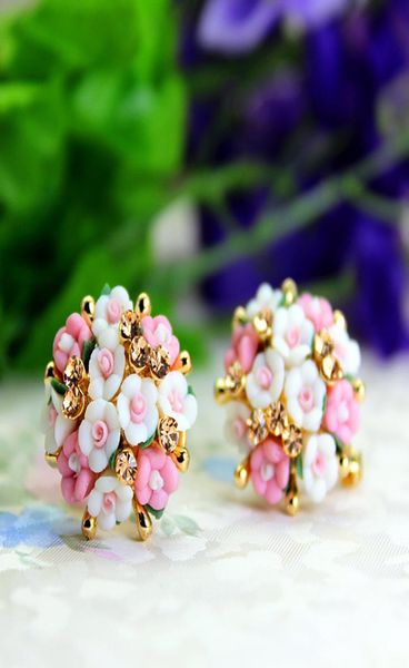 

stud selling brand jewery luxury crystal double imitation earrings for women ceramic flowers summer style4279208, Golden;silver