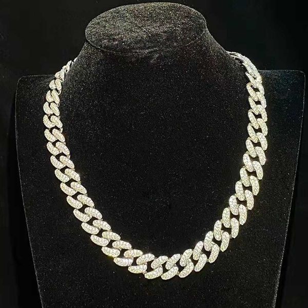 

s925 silver inlaid moissanite men's cuban necklace 50cm length