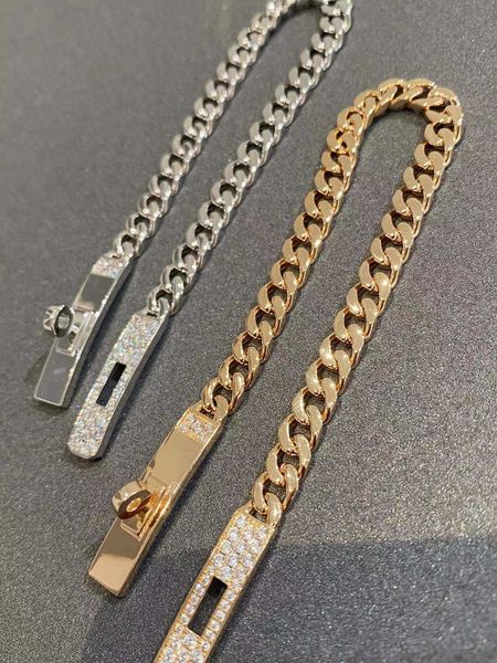

v high edition new kelly bracelet for men and women pig nose button half diamond rose gold cuban couple, Golden;silver
