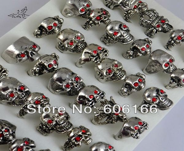 

new fashion mix style skull with red eyes rings ghost punk gothic biker bright silver tone metal alloy ring fashion jewelry 36pcs2098861