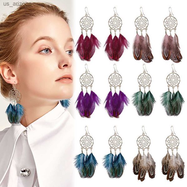 

stylish bohemia earrings feather long design dream catcher earrings for women jewelry feather ornaments earring oorbellen bijoux l230620, Golden;silver