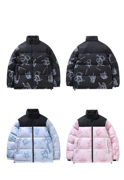 

designer men's and women's new winter hand-painted logo panel warm couple down jacket, Black