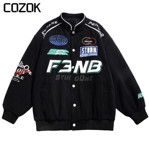 

mens jackets american hip hop letter embroidery baseball jacket men spring autumn high street bomber varsity racing woman 230726, Black;brown