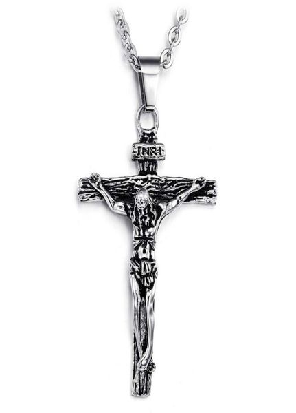 

mens crucifix necklace stainless steel jesus christ cross religious christian pendant jewelry for men women catholic jesus cross p6530294, Silver