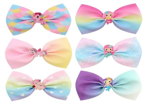 

6 colors grosgrain ribbon bows with clip girls kids mermaid acrylic cartoon bow bowknot hair clips side bang clips hair pin access3630389, Golden;silver