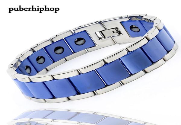 

new men bracelet energy health magnetic bracelets for man blue black ceramic stainless steel bracelet bangles charm jewelry1879889