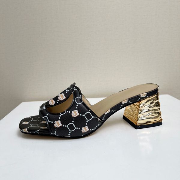 

classics luxury brand sandals designer shoes fashion slides high heels floral brocade genuine leather high-heeled women shoes sandal by 9 w3, Black