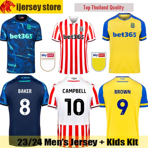 

23 24 stoke city campbell soccer jerseys 2023 2024 vidigal baker brown gayle tymon wilmot football shirts laurent wright-phillips mens jerse, Black;yellow