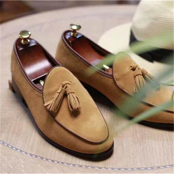 

dress shoes men retro loafers leather round toe lowheeled tassel slipon fashion party wedding business casual daily ac004 230726, Black