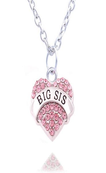 

charm pink crystal heart necklace 039big sis middle sis little sis baby sis039 sister birthday gifts women girl jewelry10pcs3668466, Silver