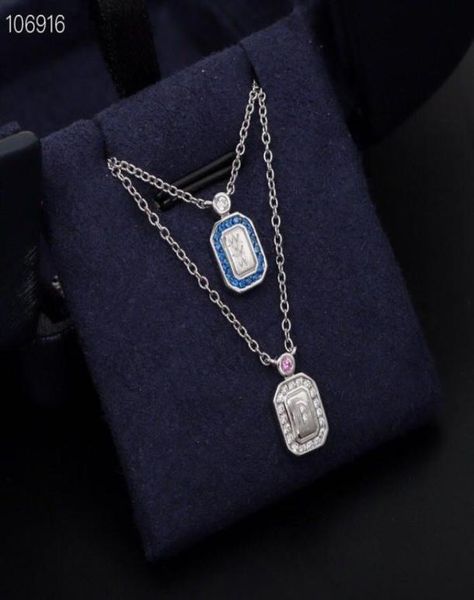 

pendant necklace s925 sterling silver bule crystal square perfume bottle charm short chain for women jewelry9364886