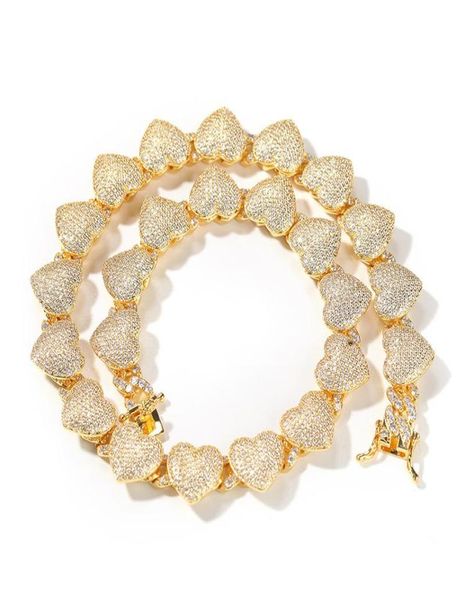 

chains rock hip hop full cz stone bling iced out hearts cuban miami link chain chokers necklaces for lovers rapper jewelry copper1585419, Silver