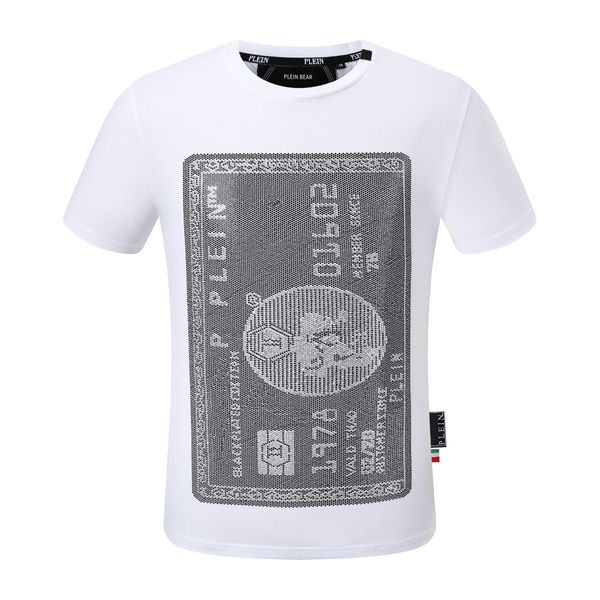 

plein bear t shirt mens designer tshirts brand clothing rhinestone pp skulls men t-shirt round neck ss skull hip hop tshirt tees 16499, White;black
