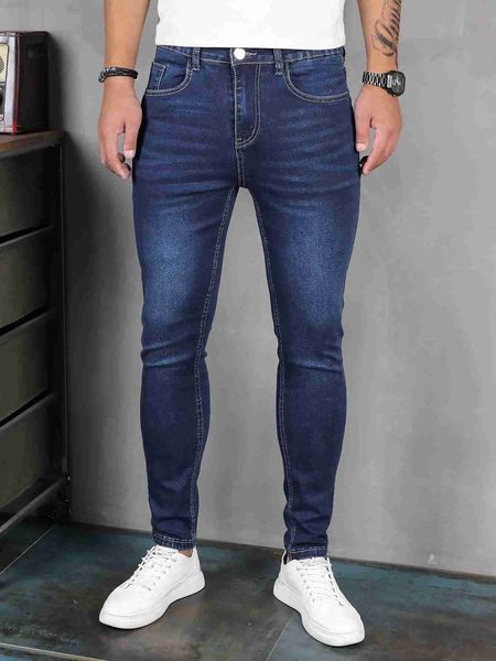 

men's jeans casual new fashion sports y2k four seasons blue straight stretch pants zipper slim fit men y2303 l230726