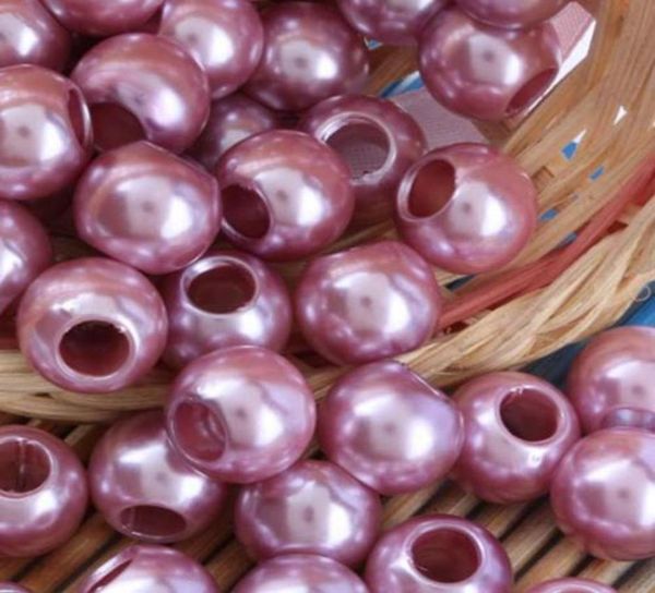 

100pcs beautiful rose pink pimitation pearl charms for jewelry making loose european big hole acrylic beads fit european bracelet 7236068, Black