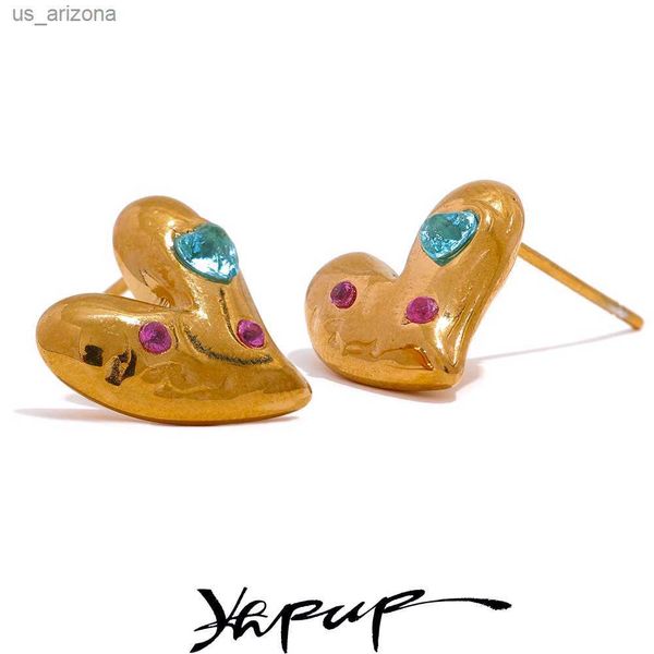 

yhpup 316l stainless steel heart stud earrings for women exquisite texture metal gold color stylish jewelry girlfriend gift l230620, Golden;silver