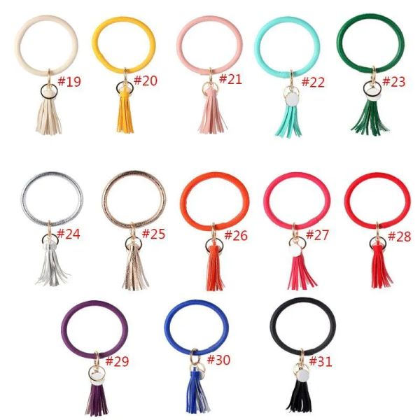 

2020 women tassels bracelets pu leather wrap key ring leopard print keychain wristband sunflower drip oil circle bangle chains wristzz, Red;brown