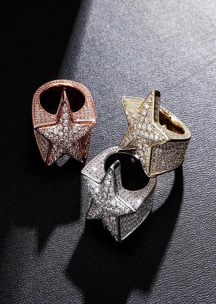 

new pattern five star ring micro pave inlaid zircon gold silver rose gold color ice crystal cubic zircon jewelry for gift ring5327780