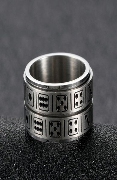 

creative 316l titanium steel double ring dice rotatable ring party fun game ring whole stainless steel jewelry customization4415561, Golden;silver