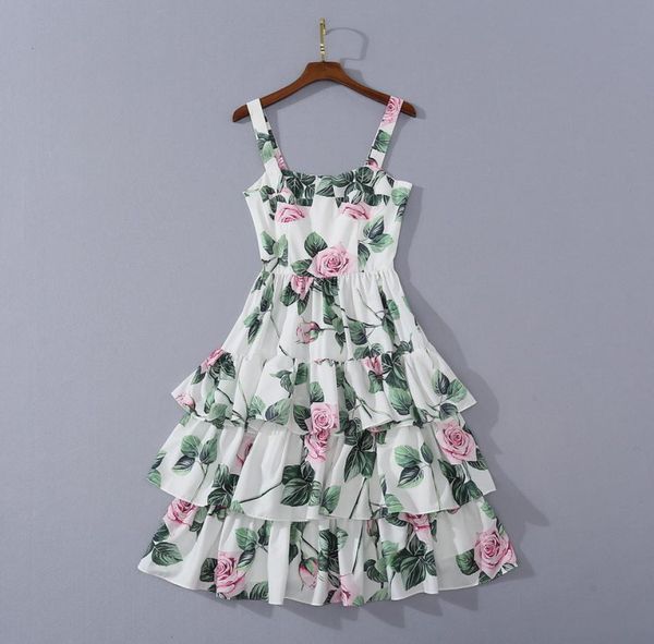 

european and american women039s wear 2020 summer new style condole belt rose printed fashion flounce cake dresses3108889, Black;gray