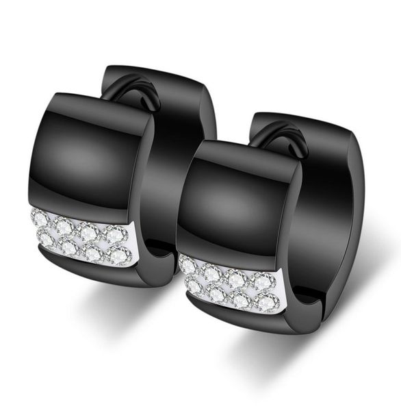 

luxury brief gold plated titanium steel circle earrings fashion men women glaring zircon earrings jewelry high grade hoop huggie e4906367, Golden;silver