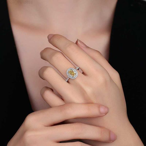 

band rings 2023 new ice flower cut egg shape diamond ring 6 * 8mm full diamond ring high carbon diamond women's silver 925 jewelry