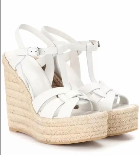 

women sandal high heels wedges shoes tribute leather wedge espadrille sandals luxury design summer heeled black white leathers pump box 35-4