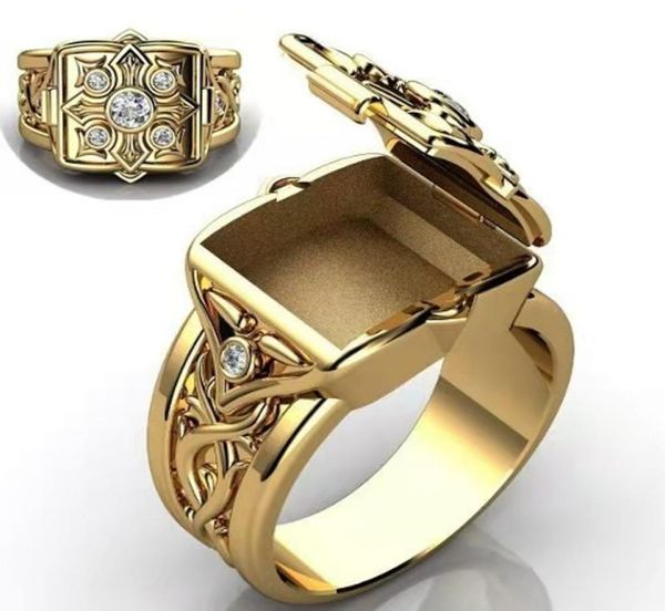 

creative punk style gold colors cross flower pattern zirkoon ring for men secret small room death box rings cocktail jewelry poiso1723320, Golden;silver