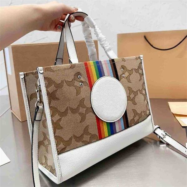 

sell rainbow tote bag women luxury handbag leather totes fashion large capacity shopping bags c print shoulder bags