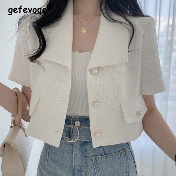 

women's jackets spring autumn poloneck elegant buttons coat female short sleeve simple blazer's casual fashion allmatch jacket 230, Black;brown