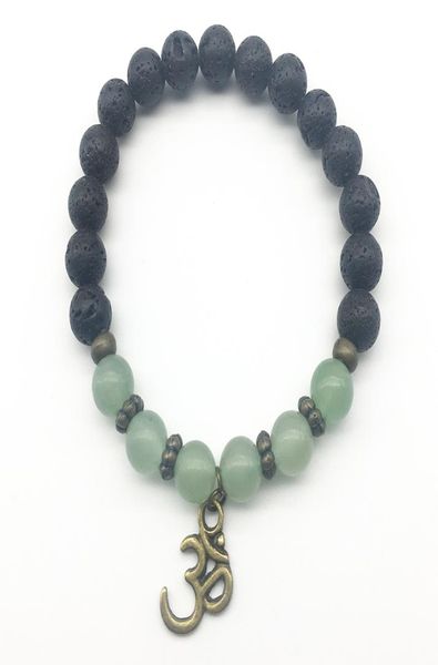 

sn1311 trendy mens green aventurine bracelet natural lava stone bracelet balance ohm charm bracelet jewelry whole6121216, Black