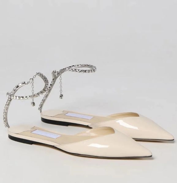 

perfect comfort saeda sandals shoes pointed toe ballet flats for woman crystal chain straps party wedding dress glitter luxury lady walking, Black