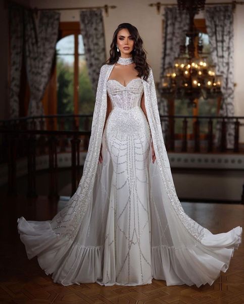 

stylish mermaid prom dresses sleeveless v neck detachable cape appliques sequins beaded floor length 3d lace evening dress plus size bridal, Black