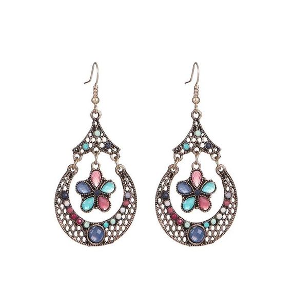 

retro pink flower dangle earrings for women boho crystal hollow summer earring indian jewelry whole5980500, Silver