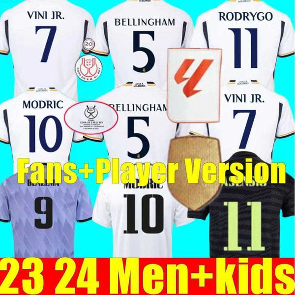 

22 23 24 fans player version soccer jerseys benzema rodrgo bellingham 2023 2024 vini jr football shirt real madrids camiseta de futbol men k, White;black