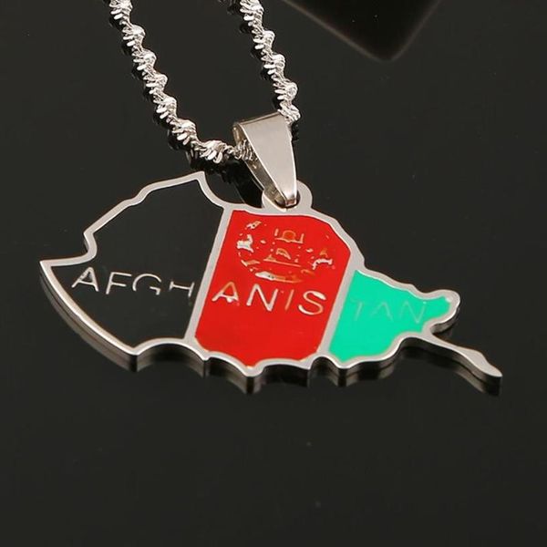 

stainless steel enamel afghanistan map pendant necklaces silver color chain jewelry2559
