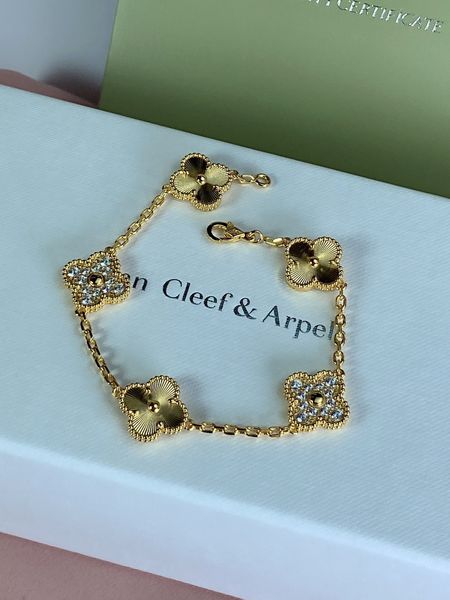 

vans 4/four cleef leaf clover charm van cleefity bracelets bangle chain 18k gold agate shell mother-of-pearl for women girl wedding jewelry, Golden;silver