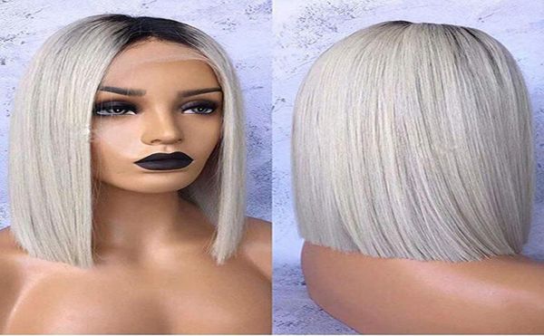 

stock grey ombre wig dark roots short bob wigs for africa americna synthetic lace front wig heat resistant synthetic hair2484759, Black