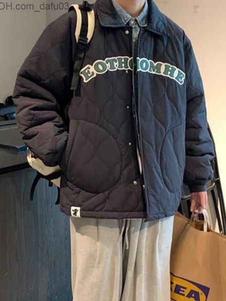 

men's down parkas men's down parkas foufurieux 2022 varsity bomber parka cyber jacket male autumn winter baseball basic jaket tech, Black