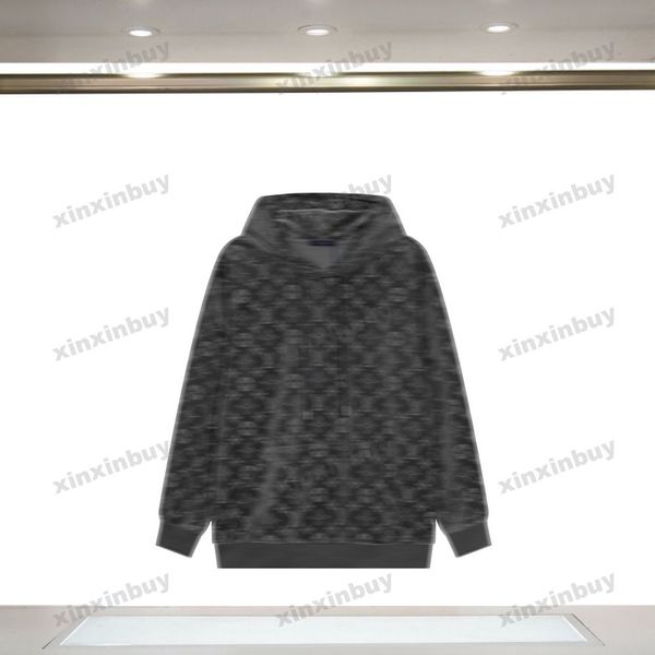 

xinxinbuy men women designer velvet hoodie roma double letter jacquard fabric sweater blue black white brown gray m-2xl, Black;brown