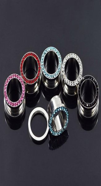 

stainless steel earring stud expansion ear hole expander circle with colorful rhinestones 3mm6mm dia 4 sizes earhole plugs tunn8130529, Silver
