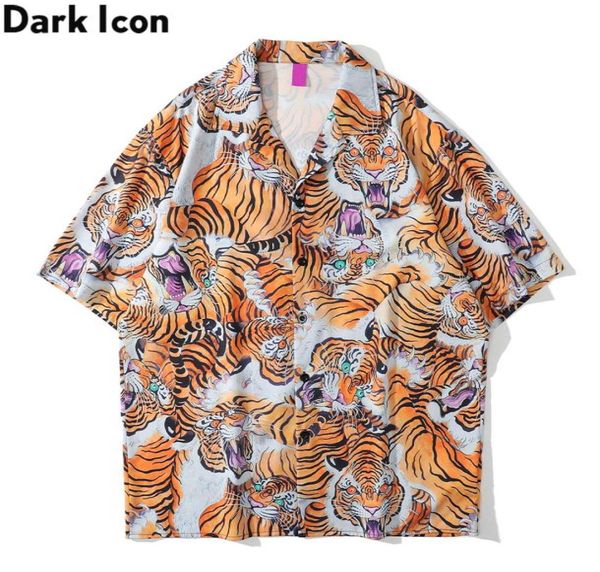 

dark tiger full printed hawaiian shirt men summer turn-down collar street men's shirts short sleeve man blouse9728096, White;black