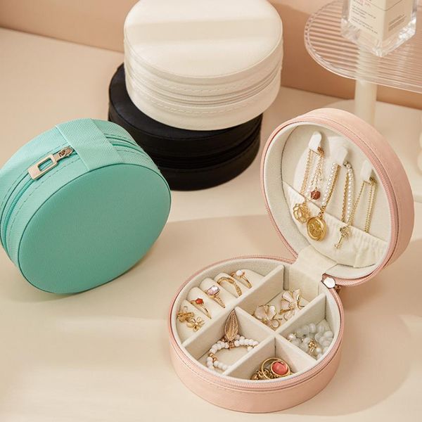 

favor holders display travel jewelry round case boxes portable box pu leather storage packaging organizer gift drop delivery othll