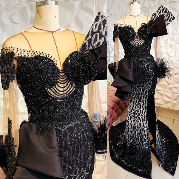 

2023 aso ebi mermaid black prom dress beaded lace evening formal party second reception birthday engagement gowns dresses robe de soiree zj7