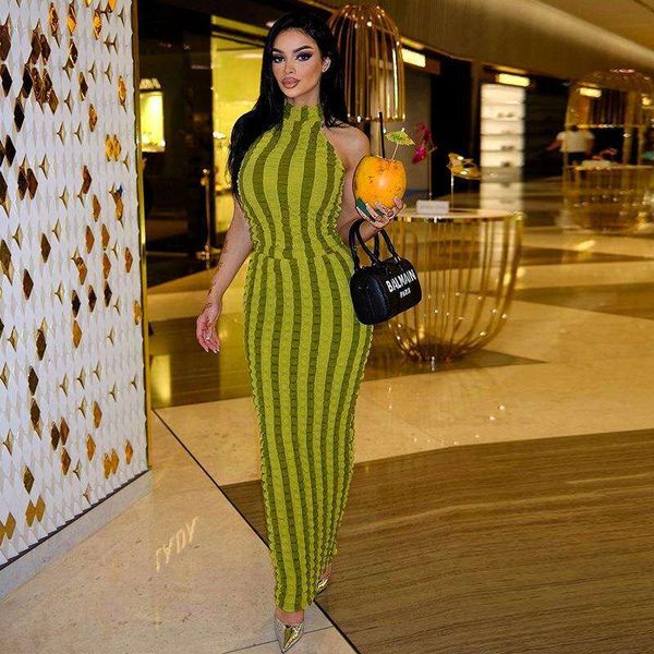 

womens clothing spring style two color backless neck popcorn slim sleeveless long dress for women, Black;gray