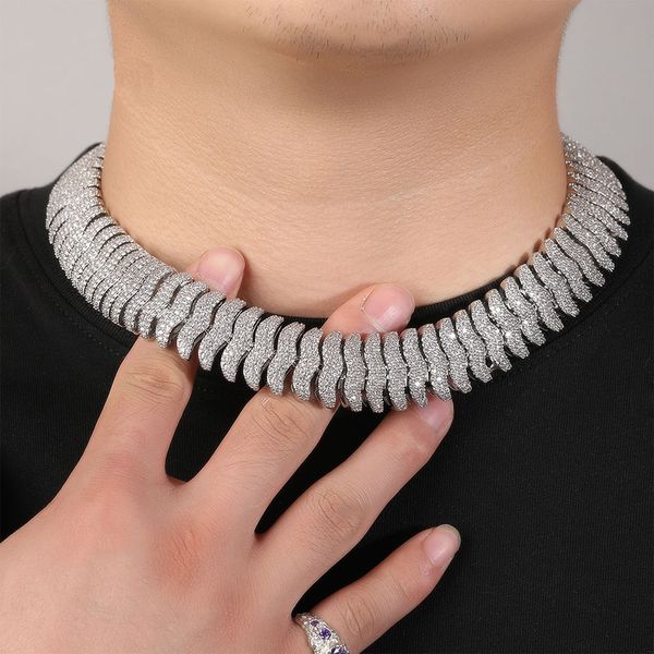 

21mm hip hop cubic zircon miami cuban chain chilopod necklace mens jewelry gift, Black