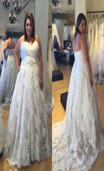 

2021 plus size wedding dresses embroidery lace applique sweetheart neckline ruched pleats wedding gown custom made vestido de novi6665359, White