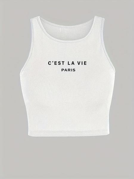 

women's tanks letter vest women wear american short sleeveless slim top, White