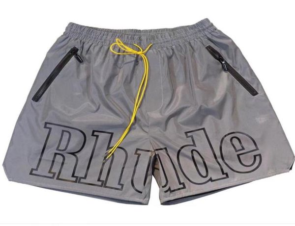 

mens shorts summer high street alphabet print drawstring 3m reflective hip-hop casual pants beach five-point shorts trendy men9449483, White;black