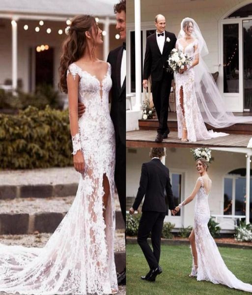 

beach bohemian boho lace mermaid wedding dresses long sleeve open back full lace country wedding dress bridal gowns vestdiso 3310682, White